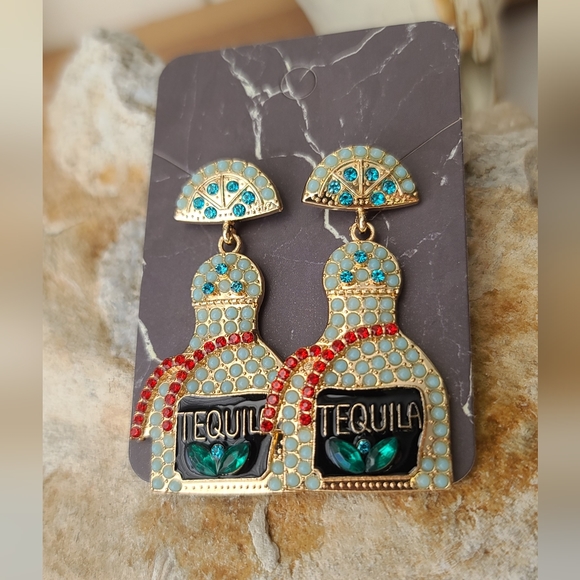 "On Tuesdays, We Wear Tequila" Drop Earrings - NEW! Aqua, Gold & Red RARE Colors - Picture 4 of 8